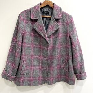 Talbots gray pink plaid wool blazer jacket notch collar woman’s plus size 14W